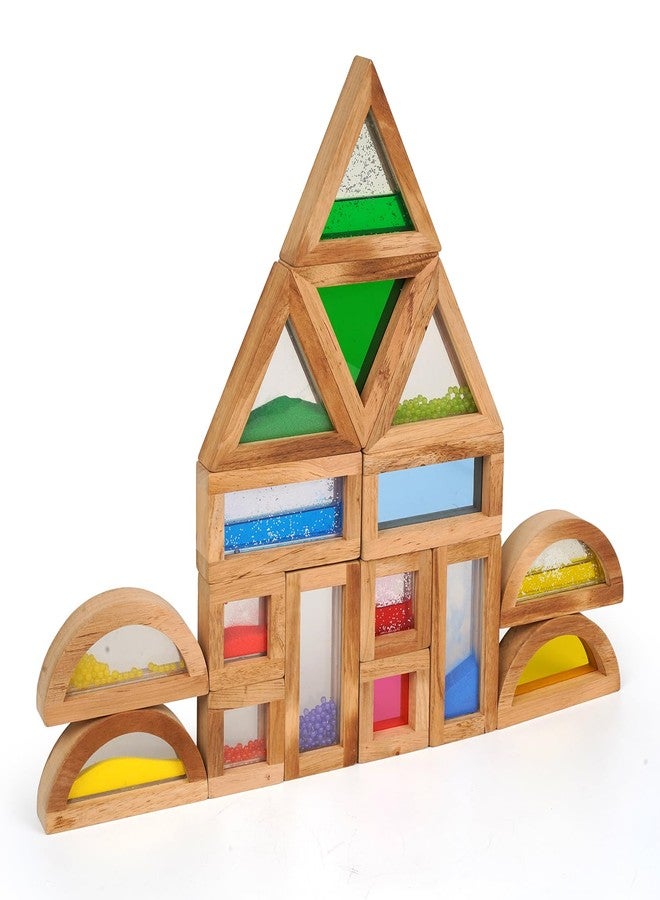 AXEARTE Large Rainbow Wooden Building Blocks for Toddlers Baby Kids, 16 Pcs Colorful Geometry Stacking Construction Toy Set Sensory Toys, Preschool Educational Toy for Boys & Girls - Image 1